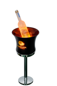 Seau à glace LED Flecha Azul avec support, design industriel rond en acier inoxydable, motif laser, refroidisseur de fête, bac à boissons lumineux - Product Image 1
