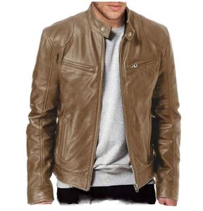 Men's Stylish High Street Style Genuine Leather Jacket Durable Stand Collar Outerwear for <b>Cool</b> Weather - Product Image 1