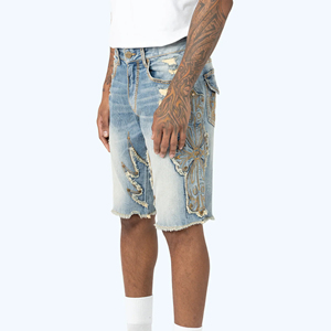 Pantalones Cortos de Mezclilla Casuales de Corte Regular Personalizados de Alta Calidad para Hombre, Nuevo Estilo, Hechos a Medida, de Color Sólido - Product Image 3