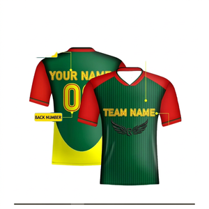 Camiseta de Fútbol Sublimada Personalizada para Hombre, Cuello en V, Manga Corta, Verde, Rojo, Amarillo, Impresión del Nombre del Equipo, Absorbe la Humedad, Ropa Deportiva para Adultos - Product Image 2