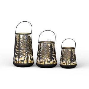 Faroles de jardín colgantes de metal con diseño de ciervo y árbol cortado a láser, de hierro laminado, para velas de té, decoración navideña - Product Image 1