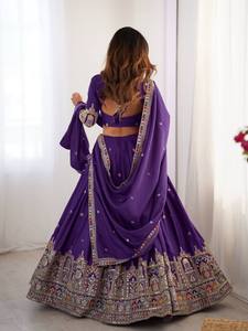 Tenue de cérémonie Lehenga en crêpe français artisanal avec embellissement multithread et sequins, voile coordonné, tissu de blouse non coupé pour femme - Product Image 6