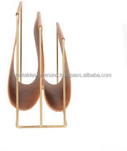 Revistero de cuero genuino de Metal dorado de 2 compartimentos, diseño moderno para uso en Hotel para vajilla, libros de suelo, soporte para revistas - Product Image 2