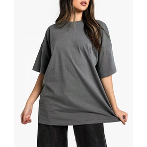 Camiseta de Verano para Mujer, Oversize, de Color Sólido, de Algodón, Cuello Redondo, Manga Corta, Corte Holgado, Larga, Transpirable y Ecológica - Product Image 1