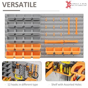 Kit Organizzatore Attrezzi da Parete con 44 Pezzi, Ganci e Contenitori di Varie Dimensioni, Finitura Arancione per Bagno - Product Image 6