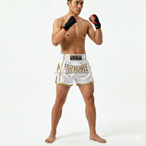 กางเกงมวยไทยขายส่งสำหรับผู้ชาย พิมพ์ลายแบบ Sublimation กางเกงชกมวยคิกบ็อกซิ่ง MMA รับผลิตแบบ OEM ปักลายกางเกงมวยไทย - Product Image 5