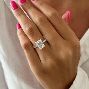 Moissanite 3CT <b>Emerald</b> Cut Promise Solitaire <b>Ring</b> Original 925 <b>Silver</b> Fine Modern Style Sparkly Gift Jewelry For Girlfriends - Product Image 2