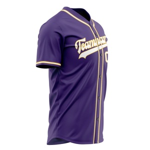 Maillot de baseball violet personnalisé avec bordure dorée, impression par sublimation, nom de l'équipe, 00, boutonné, manches courtes, pour adultes, hommes, coupe classique - Product Image 2
