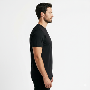 T-shirt en soie/coton tricoté de qualité supérieure 240g pour homme, coupe ajustée, col rond, manches courtes, décontracté, respirant, personnalisable - Product Image 3