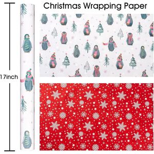 Rotolo di Carta da Regalo Reversibile Natalizia con Design Metallizzato di Ballerina, Fiocchi di Neve e Pois Rossi, Accessori per le Festività - Product Image 3