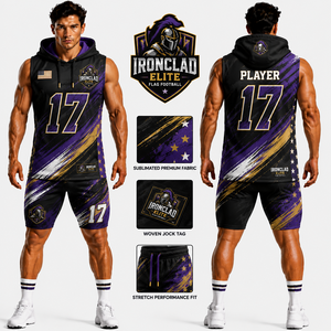 IRONCLAD ELITE ชุดยูนิฟอร์มฟุตบอลแบบมีฮู้ดสำหรับผู้ชาย ชุดเสื้อกล้ามและกางเกงขาสั้น ระบายอากาศได้ดี ซับเหงื่อ ทรงสปอร์ต เหมาะสำหรับฤดูร้อน - Product Image 1