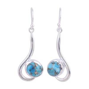 925 <b>Sterling</b> <b>Silver</b> Blue Copper Turquoise Water Drop Bezel Setting Earrings Swirl Wave <b>Wire</b> Dangle Earrings for Women - Product Image 1