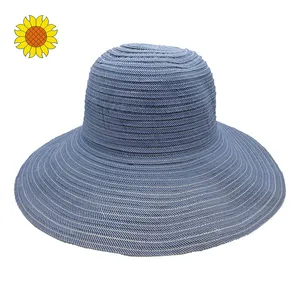 涤纶手工缝制女式软帽印花条形宽边太阳帽大边夏季斗帽