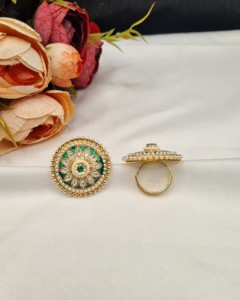 Handcrafted Kundan Pearl Meenakari Round Finger <b>Ring</b> Ethnic Bridal Wedding Statement Jewelry <b>Ring</b> <b>Adjustable</b> <b>Size</b> <b>Ring</b> Wholesale - Product Image 1