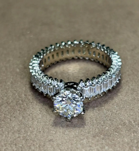 Round & Baguette Cut Moissanite Diamond <b>Ring</b> 925 Sterling Silver - Product Image 4