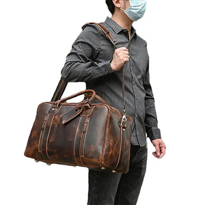 leather travel bag genuine leather weekender duffel carry on overnight large capacity travel bag for men women business trips - Product Image 2