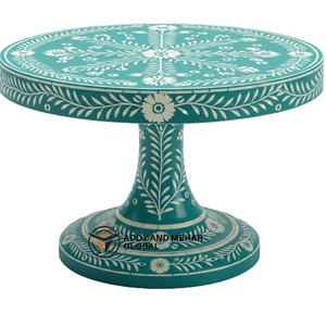 Plato Decorativo para Pasteles y Postres, Base Redonda con Incrustaciones de Hueso Azul Profundo, Ecológico, Hecho a Mano, Antiadherente - Product Image 1