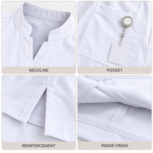 Unisex White Scrub Sets V-Neck Top <b>Pockets</b> Hospital Uniforms for Medical <b>Staff</b> Cotton Polyester Woven Fabric Needle Detection - Product Image 4