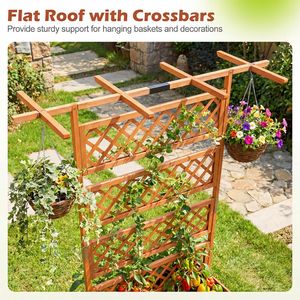 Fioriera in legno con tetto piatto e traliccio, aiuola rialzata, schermo per la privacy per vasi e fioriere - Product Image 6