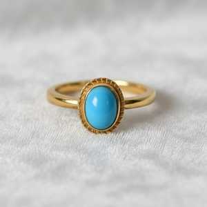 Sleeping Beauty <b>Turquoise</b> <b>Ring</b> 925 Sterling Silver 14K Gold Plated Minimal Boho Statement December Birthstone <b>Ring</b> - Product Image 1