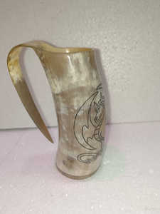 Handcrafted Customised Viking Carving Ceramic Drinking Horn <b>Mug</b> Highly Polished Natural Horn India for Business Gifts-Wine Beer - Product Image 4