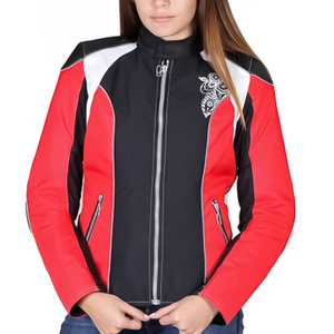 Veste de moto personnalisée pour femmes, rouge et noire, manches longues, imprimée, coupe-vent, toutes saisons, vêtements de moto avec patch brodé personnalisé - Product Image 2