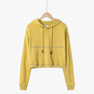 100% algodón 300gsm manga larga Sudadera con capucha en blanco Sudadera corta en tamaño promedio para mujeres Sudadera con capucha recortada personalizada para mujeres con capucha - Product Image 6