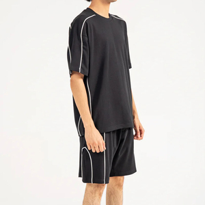 Men's Piping Detail Leisure Co-ord <b>Set</b> | Summer Casual 2-Piece Matching Outfit | Custom Lightweight T-shirt & Shorts <b>Twin</b> <b>Set</b> - Product Image 2