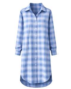 Chemise longue à carreaux bleus pour femme, coupe décontractée, boutonnée, tunique à carreaux, fabrication sur mesure, vente en gros - Product Image 1