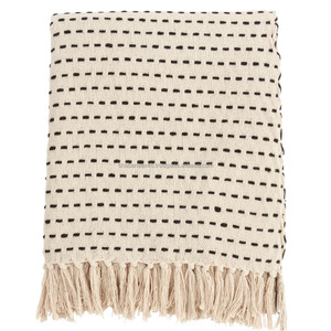 Manta de cama de algodón tejida a mano decorativa con borde de flecos de borla tejido a rayas manta de Color Natural exportación al por mayor India - Product Image 6