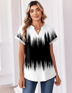 Women V-Neck Short Sleeve Geometric Print T-Shirt Casual Spring Summer Breathable Polyester <b>Top</b> - Product Image 4
