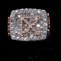 Bague de pinky pour homme en argent sterling 925 plaqué rhodium, sertie de moissanite baguette et de diamants, avec lettre X personnalisée, monture pavée en grappe