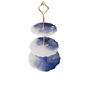 Support à gâteau en résine à 2 niveaux, aspect marbre, fait main, avec accents argentés, élégant présentoir à desserts pour mariage, centre de table moderne pour fêtes à domicile - Product Image 4