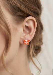 Pendientes de Mariposa con Diamantes de Esmalte, Oro Sólido de 9K con Baño de Rodio, Piedra Creada en Laboratorio, Joyería de Oreja Moderna para Mujer, Uso Diario - Product Image 3