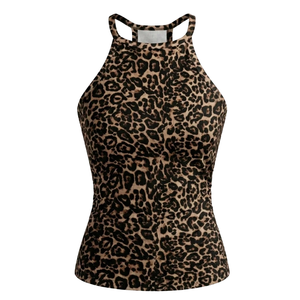 Camiseta sin mangas con estampado de leopardo para mujer, corte ajustado, tejido elástico, estilo casual, suave y transpirable, con logo personalizado, talla XL - Product Image 3