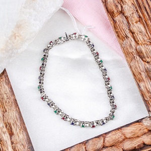 Wholesale 925 <b>Solid</b> Sterling <b>Silver</b> Natural Multi Gemstone Round Bezel Set Statement Tennis <b>Bracelet</b> Fine Jewelry Memoria Jewels - Product Image 3