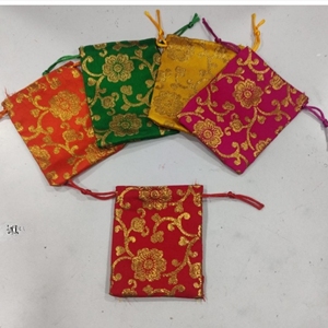 Sac Potli artisanal pour mini-cadeaux de fête, pochette en tissu à cordon de serrage de couleur assortie avec doublure intérieure, imprimé des deux côtés, sac cadeau - Product Image 6