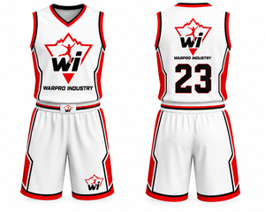 Maillot de basket-ball pour homme Warpro Industry, sans manches, col en V, blanc et rouge, impression par sublimation, ensemble de vêtements de sport respirants - Product Image 1