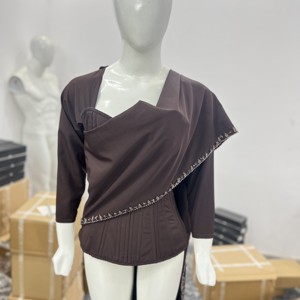 Elegante Conjunto de Pantalones y Corsé de Satén Marrón con Cuello en V para Mujer, Moderno, Bordado, de Pierna Ancha, Dos Piezas, Ropa Formal de Noche, Hecho a Medida - Product Image 2
