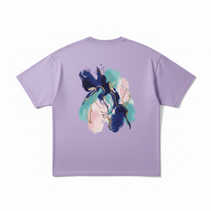 T-shirt pour homme de qualité supérieure, manches courtes, couleur violette, avec motif abstrait peint à la main, coupe classique, col rond, style décontracté, 100% coton - Product Image 3