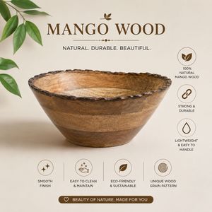 Tazón de Servir Rústico de Madera de Mango Premium, Hecho a Mano, para Ensaladas y Frutas, Decorativo para Cocina y Comedor, Ecológico, Libre de BPA, para Fiestas - Product Image 5