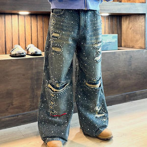 Custom Acid Washed Baggie Wide Leg Lightweight Casual <b>Men's</b> Denims Streetwear High Quality Vintage Distressed <b>Jeans</b> - Product Image 2