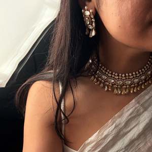 Albeli Moissanite Gold Plated Designer Bridal Necklace & Earring Set - Product Image 1