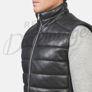 Chaleco Acolchado de Cuero Negro Premium para Hombre, Chaqueta de Invierno sin Mangas de Piel de Oveja Auténtica, Chaleco Acolchado para Hombre - Product Image 5
