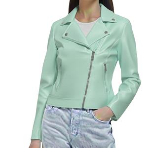 Veste d'hiver de luxe pour femme à col montant et fermeture éclair, taille unique, en cuir véritable, design personnalisé, tricot uni teint - Product Image 5