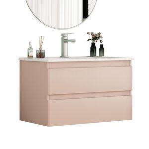 Mobile Bagno Sospeso da 32 Pollici con Doppio Cassetto, Ante Arrotondate, Sistema Soft-Close, Lavabo in Ceramica, Nessun Montaggio Hardware Richiesto - Product Image 2