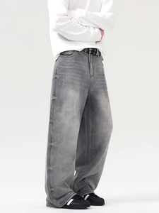 กางเกงยีนส์ขากว้างสีเทาสไตล์อเมริกันเรโทร Y2K สำหรับผู้ชาย สไตล์ไฮสตรีท ทรงหลวม ตรง ทันสมัย แบรนด์ดัง กางเกงเดนิมลำลอง OEM สำหรับฤดูใบไม้ร่วง - Product Image 2