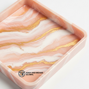 Plateau effet marbre orange terre cuite avec bord doré |   Plateau décoratif élégant en terre cuite orange effet marbre - Product Image 4