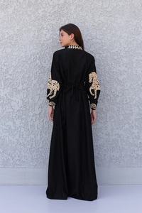 Superbes Caftans noirs en coton pour femmes, caftans brodés à manches longues - Product Image 4