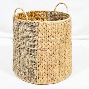 Eco-Friendly Handmade Water Hyacinth <b>Storage</b> Baskets Mix Shape Handle <b>Stackable</b> Multi-Purpose Rustic Style Organizing <b>Containers</b> - Product Image 6